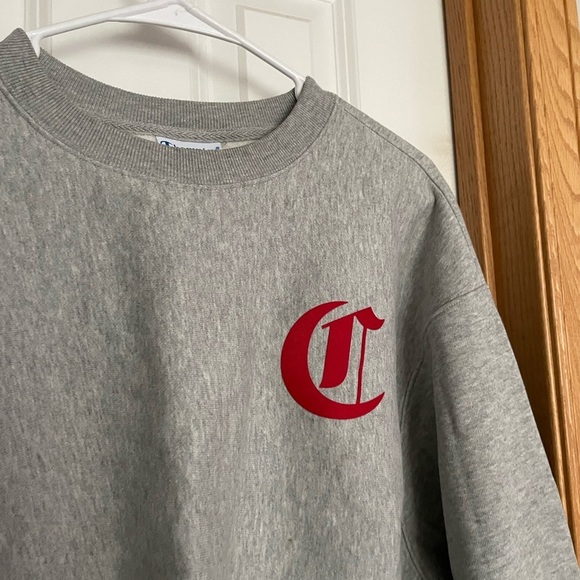Champion Reverse Weave Grey Cropped Spellout Sweatshirt Size 2XL - Picture 3 of 8